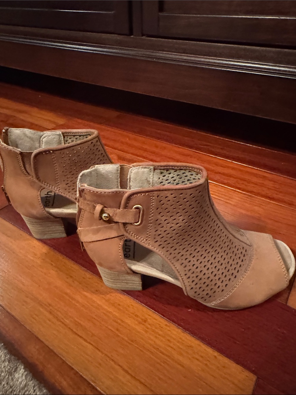Earth Tan Perforated Peep-Toe Ankle Booties